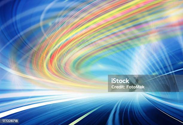 Abstract Colorful Lights In Motion In Blue Highway Tunnel Stock Photo - Download Image Now