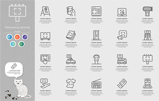 Advertising Services Line Icons Content Infographic