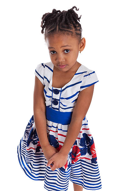 милый маленький афро-американских девочка - child little girls shy standing стоковые фото и изображения