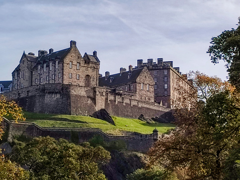 view on Edinburgh skyline with Edinburgh Castle and Scotts Monument from Calton Hill, Scotland