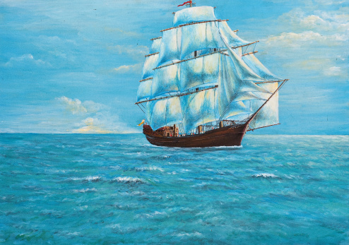 original oil painting on canvas - sailing ship in the ocean