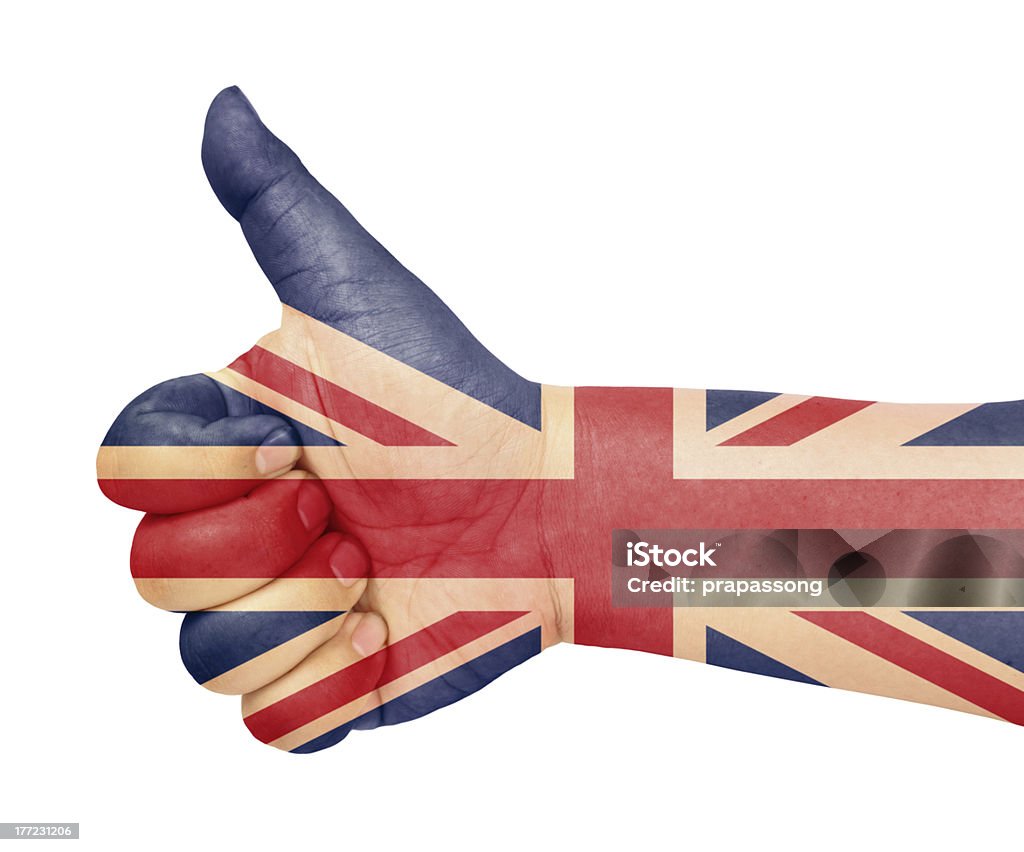 Bandiera del Regno Unito sul pollice alto gesto come icona - Foto stock royalty-free di Bandiera inglese