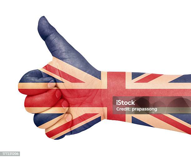 Bandiera Del Regno Unito Sul Pollice Alto Gesto Come Icona - Fotografie stock e altre immagini di Bandiera inglese