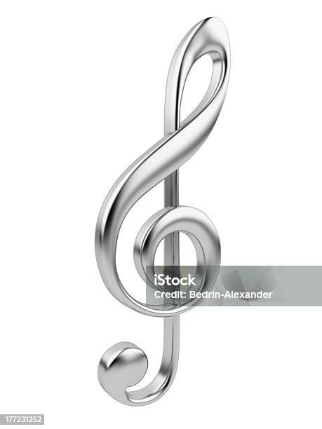 Musica Nota 3d Isolato Metallizzata - Fotografie stock e altre immagini di Arte - Arte, Arte, Cultura e Spettacolo, Arti e mestieri