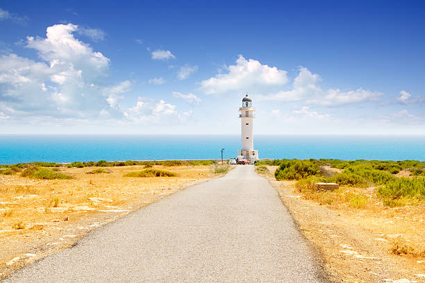 Formentera Barbaria Lighthouse in blue sky Mediterranean day