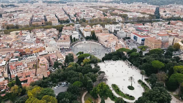 Aerial view of Rome. Piazza del Popolo. People's square in Rome, Italy