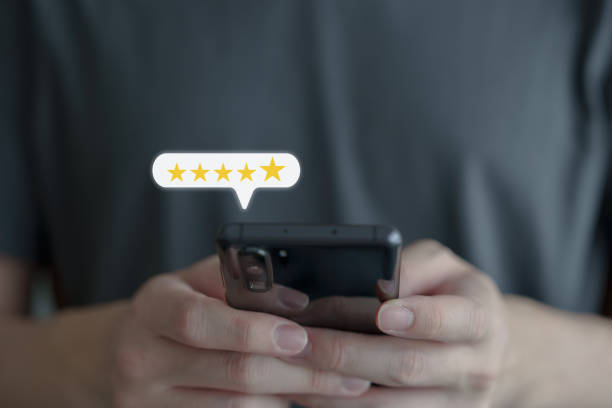 istock Customer using smartphone for give five star excellent rating for giving best score point to review the service, Customer experience, Evaluation, Satisfaction, Feedback, Review concept. 1772331639