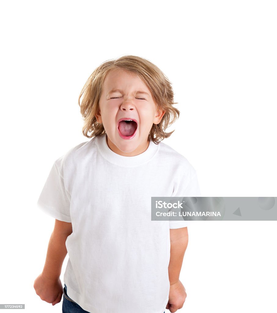 Crianças garoto gritando expressão em branco - Foto de stock de Criança royalty-free