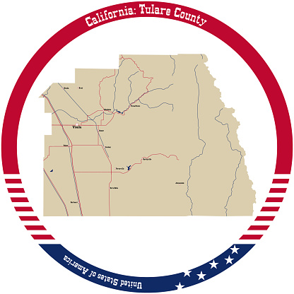 Map of Tulare County in California, USA arranged in a circle.