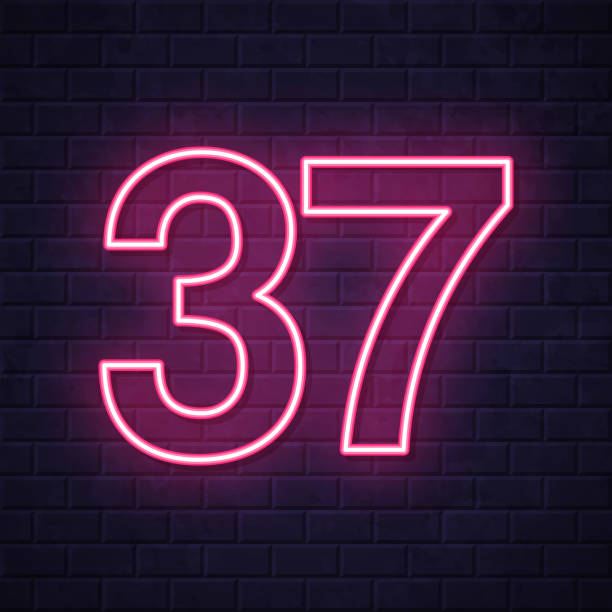 37 - Number Thirty-seven. Glowing neon icon on brick wall background Icon of "37 - Number Thirty-seven" in a realistic neon sign style. The icon is created with a pink glowing neon light on a dark brick wall. Modern and trendy illustration with beautiful bright colors. Vector Illustration (EPS file, well layered and grouped). Easy to edit, manipulate, resize or colorize. Vector and Jpeg file of different sizes. number 37 illustrations stock illustrations
