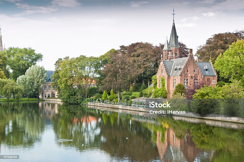 The Minnewater, Brugges Minnewater lake is a canalized lake in Bruges, Belgium. The Dutch word Minne meaning love Architectural Feature Stock Photo