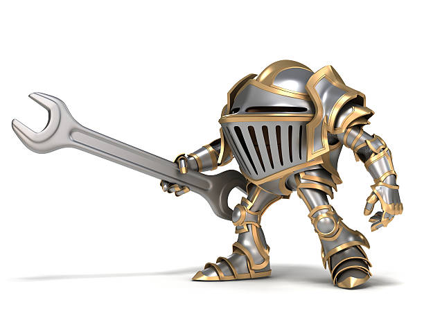 knight handwerker - knight cartoon three dimensional shape humor stock-fotos und bilder