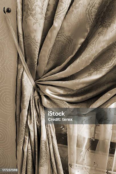 Curtain With An Ornament Stock Photo - Download Image Now - Brown, Close-up, Curtain