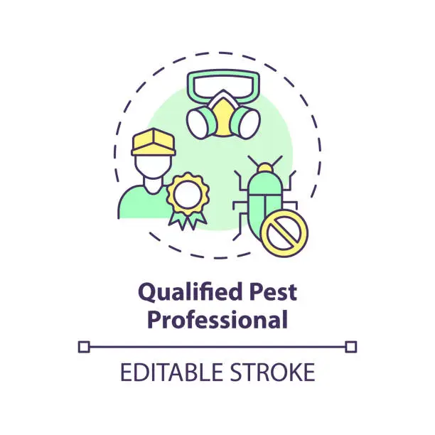 Vector illustration of 2D simple thin line icon qualified pest professional concept