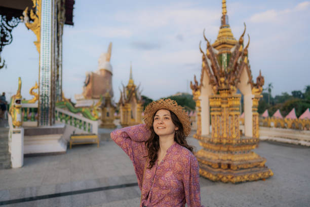 istock Woman in straw hat in thai temple on Koh Samui 1772380763