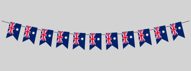 ilustrações de stock, clip art, desenhos animados e ícones de australia flag garland, hang bunting for australian independence day celebration banner, vector illustration - australia australia day celebration flag