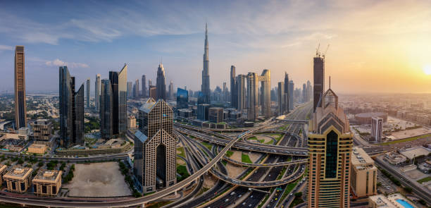 istock Panoramic sunset view of the modern skyline of Dubai 1772382036