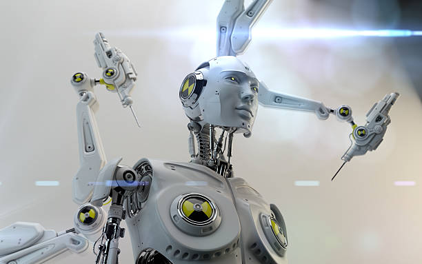 istock Electronic arms working on a robot with human figure 177238816