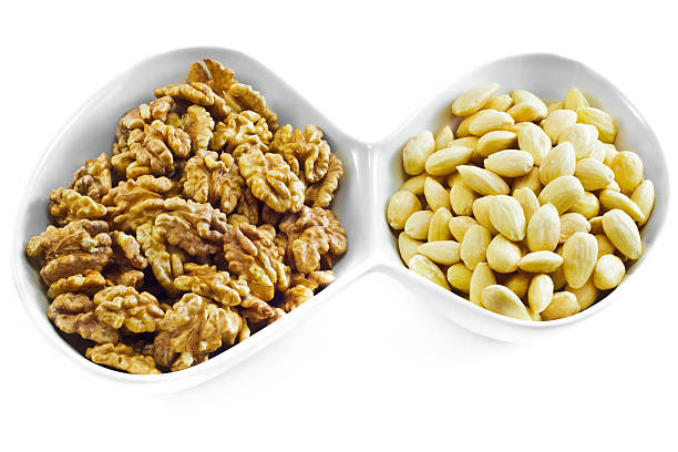 Almonds and Walnuts stock photo