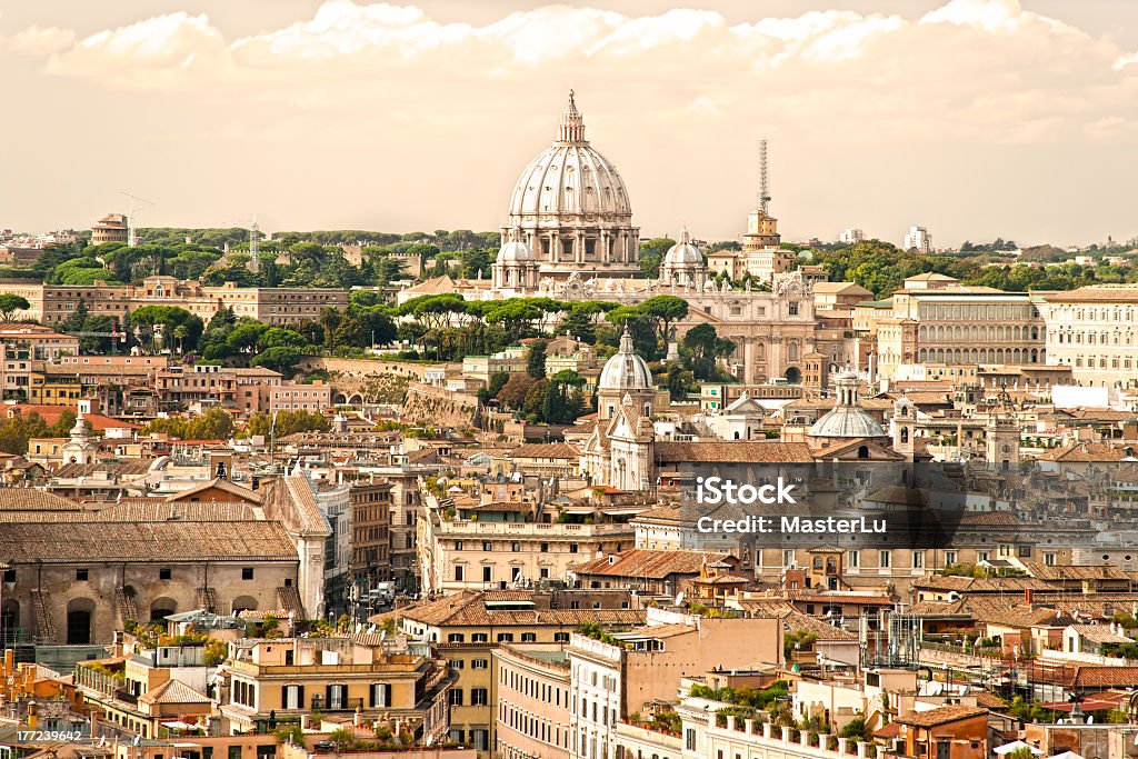 Rome skyline at sunset from Vittoriano, Italy. Sistine Chapel Stock Photo