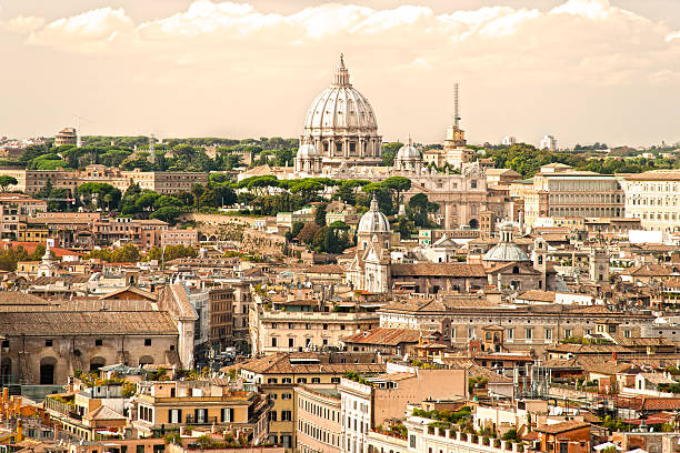 rzym panoramę miasta o zachodzie słońca z vittoriano, włochy. - rome italy city cupola zdjęcia i obrazy z banku zdjęć