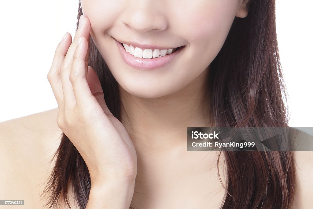 Close-up de uma sorridente boca da Menina - Royalty-free Branco Foto de stock
