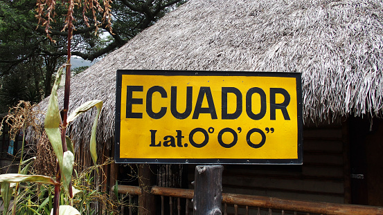 Equator sign at the equator in Ecuador