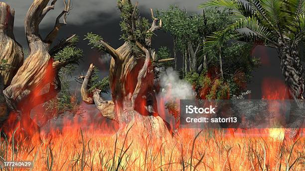 Savannah Fire Stock Photo - Download Image Now - Deforestation, Africa, Palm Tree