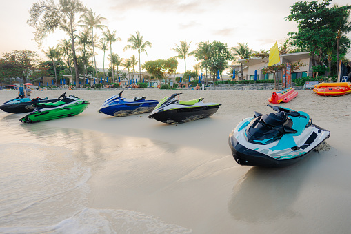 Water scooters on the tropical beach  in Thailand