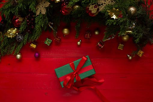 Christmas Garland on an Wood Background