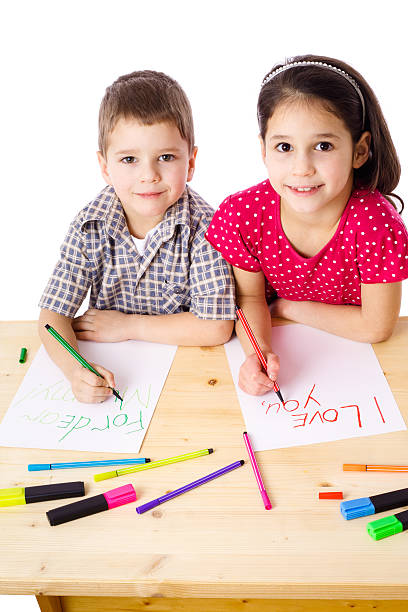 istock Two smiling kids draw for mum 177242445