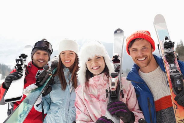 istock Portrait of happy friends with skis 177242550