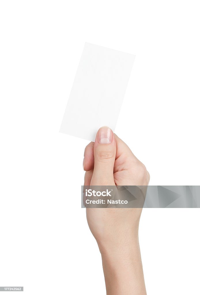 Пустой Визитная карточка в женской руке - Стоковые фото Держаться за руки роялти-фри