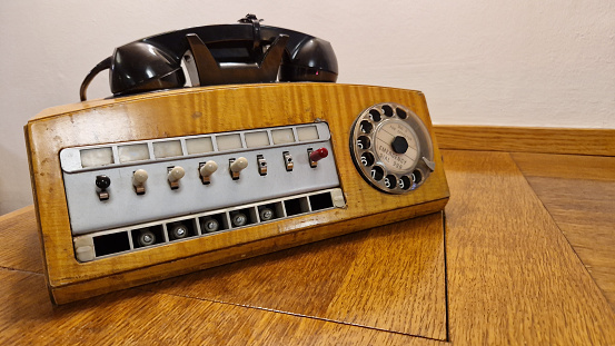 Panel of an old-time control unit. obsolete. obsolete. close up.