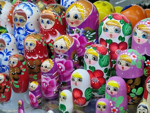 Matryoshka dolls close-up shot in the Great Market Hall, Budapest