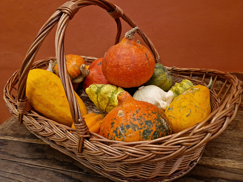 Basket of pumpkins in close up