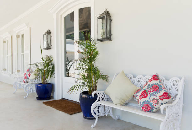 istock Bench with cushions on porch 177243215