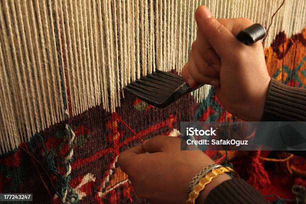 Closeup Of A Woman Handweaving A Colorful Rug Stock Photo - Download Image Now - Rug, Carpet - Decor, Türkiye - Country