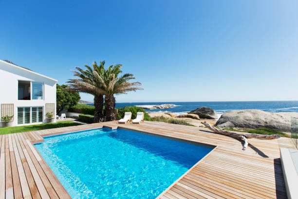 istock Luxury swimming pool with ocean view 177243559