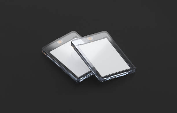 istock Blank transparent plastic magnetic trading card mockup, dark background 1772449559