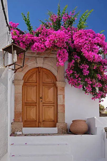 "Door of greek house in Lindos town, Rhodes island"