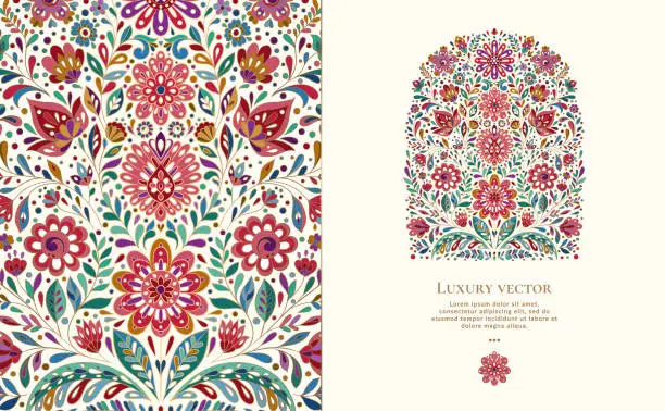 Vector illustration of Vector background with beautiful floral ornaments. Traditional Turkish, Indian pattern. Great for fabric and textile, wallpaper, packaging or any desired idea.