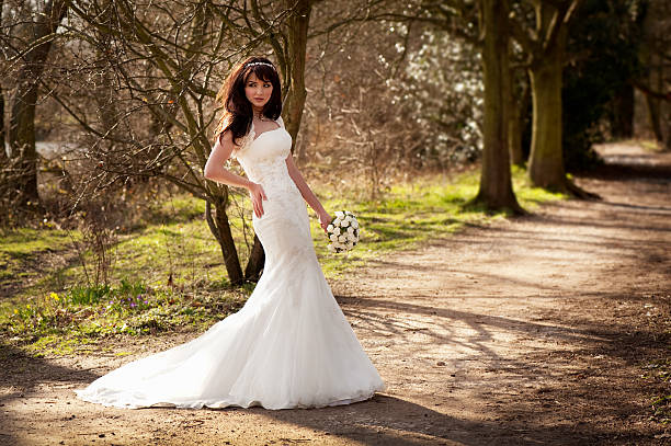 Young bride in modern wedding dress stock photo