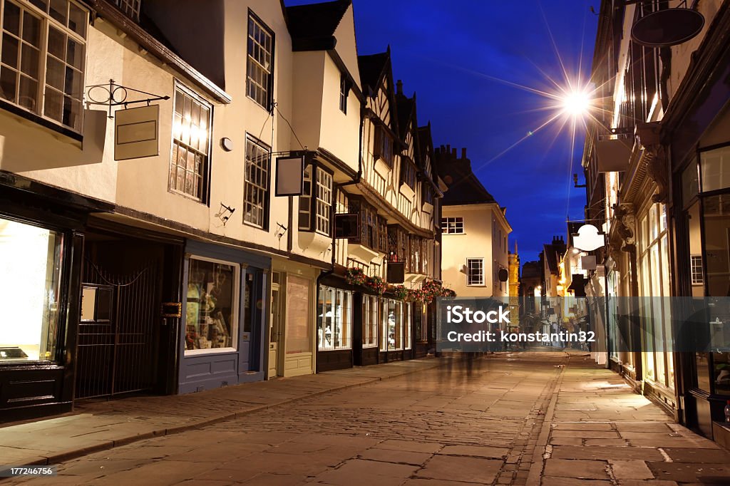 Old street view in York, England in the evening Evening street in York, UK Architecture Stock Photo
