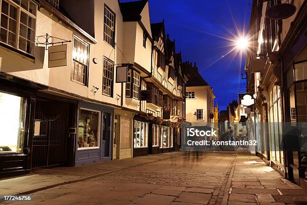 Old Street View In York England In The Evening Stock Photo - Download Image Now - Architecture, Blue, British Culture