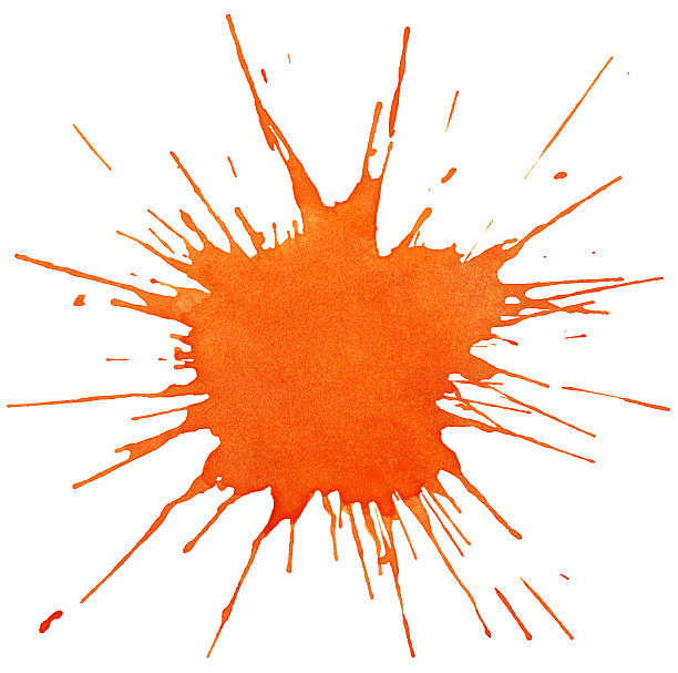macchia arancione acquerelli - blob watercolor painting spotted ink foto e immagini stock