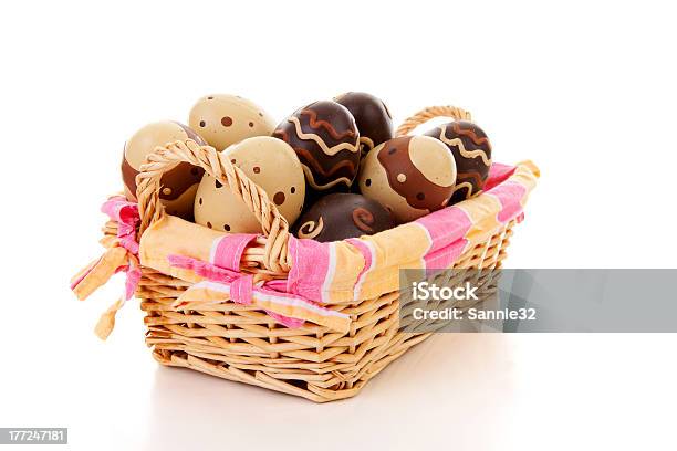 Cane Basket With Easter Eggs Stock Photo - Download Image Now - Basket, Brown, Celebration Event