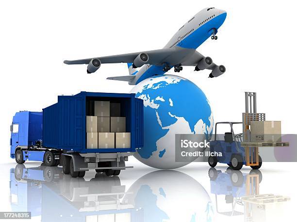 Airliner With A Globe And Autoloader Stock Photo - Download Image Now - Freight Transportation, Global, Global Business
