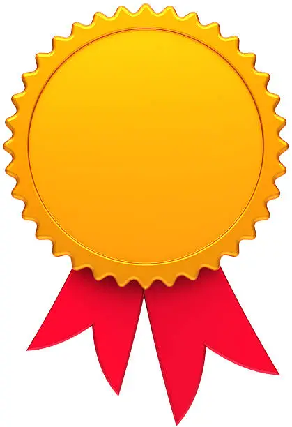 Photo of Blank gold award medal badge with red ribbon