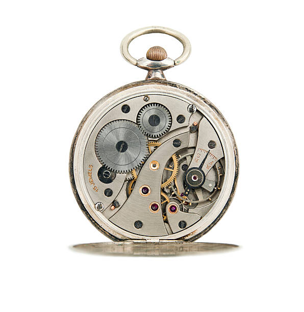 istock Inside mechanics of a silver antique pocket watch 177249434
